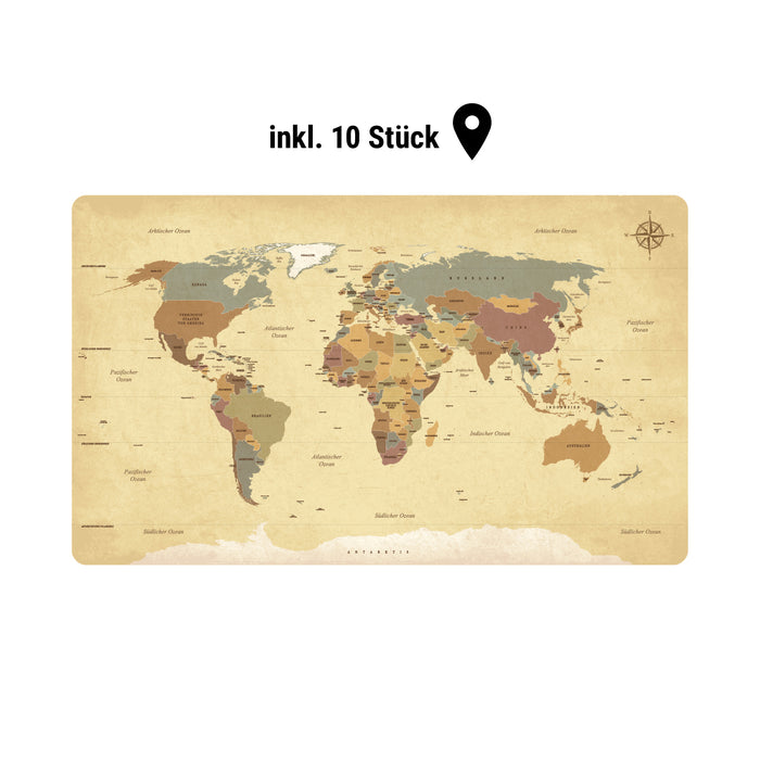 Weltkarte mit Stecknadel-Kleber